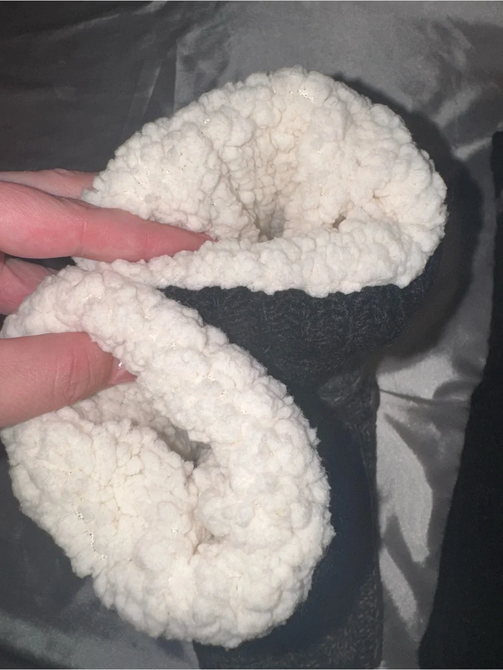 Jane and Bleecker Gray and Black Knit Pom-Pom Fleece-Lined Slipper Socks